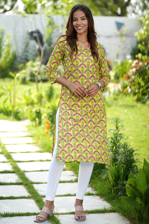 Lush Crimson Handblock Printed Cotton Kurti For Women Online