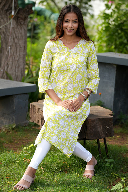 Verdant Valley Handblock Printed Cotton Kurti