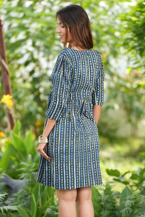 Sooti Syahi Blue Moonbeam Handblock Printed Cotton Dress