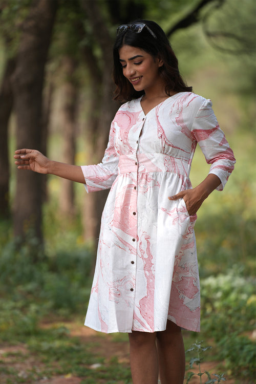 Sooti Syahi Scarlet Streaks Handblock Printed Cotton Dress