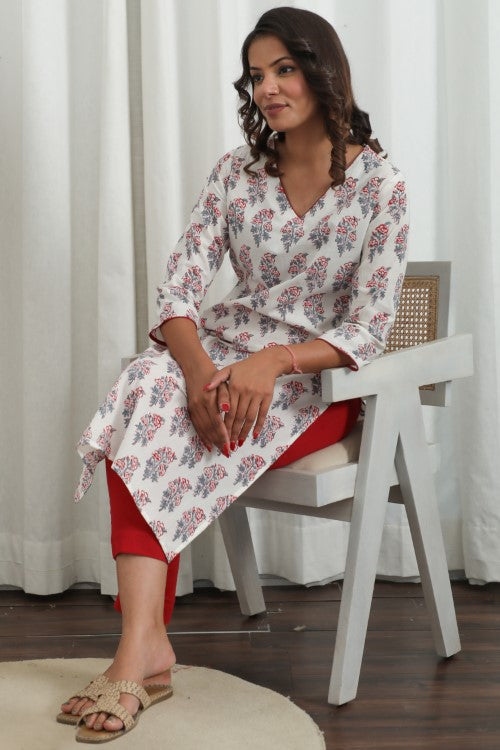 Sootisyahi ' Morning Dew ' Azofree Handblock Printed Pure Cotton Kurti