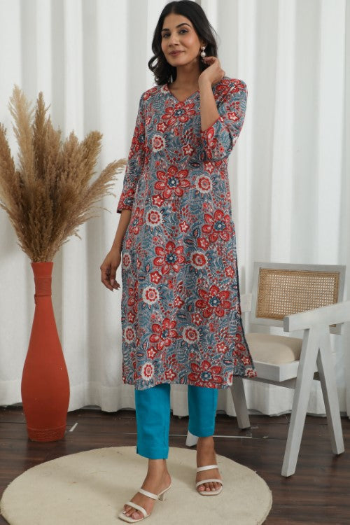 Sootisyahi ' Radiant Vibes ' Azofree Handblock Printed Pure Cotton Kurti