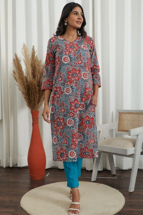Sootisyahi ' Radiant Vibes ' Azofree Handblock Printed Pure Cotton Kurti