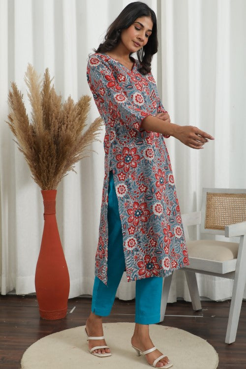 Sootisyahi ' Radiant Vibes ' Azofree Handblock Printed Pure Cotton Kurti