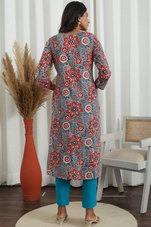 Sootisyahi ' Radiant Vibes ' Azofree Handblock Printed Pure Cotton Kurti