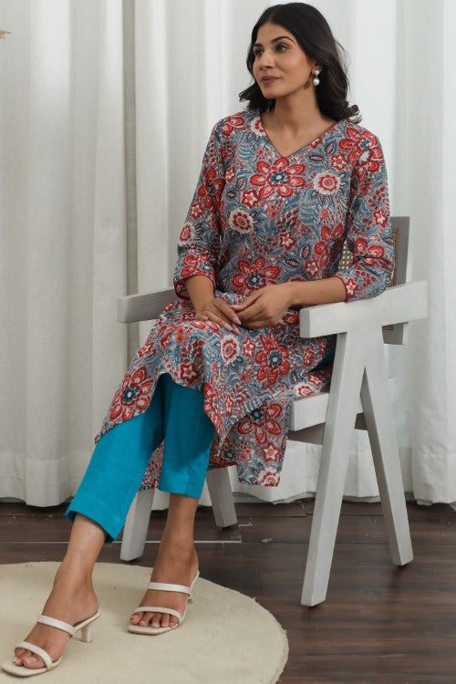 Sootisyahi ' Radiant Vibes ' Azofree Handblock Printed Pure Cotton Kurti