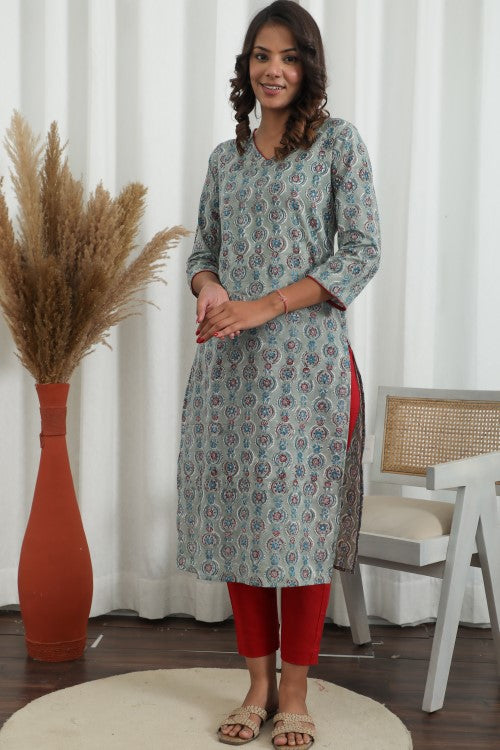 Sootisyahi ' Lilac Dreams ' Azofree Handblock Printed Pure Cotton Kurti