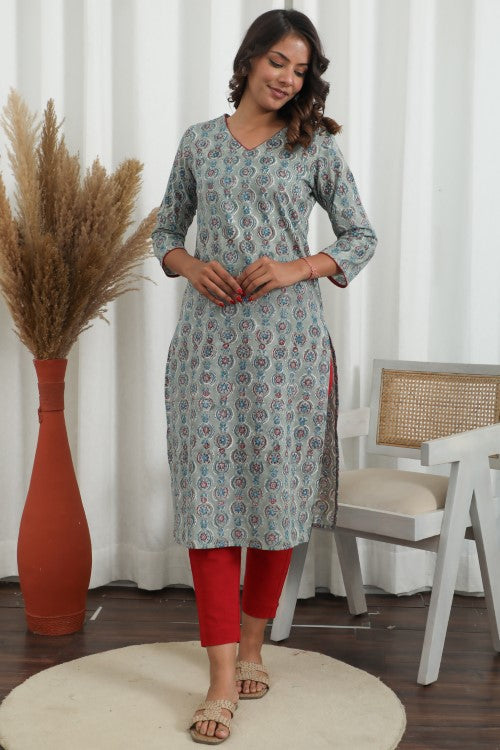 Sootisyahi ' Lilac Dreams ' Azofree Handblock Printed Pure Cotton Kurti