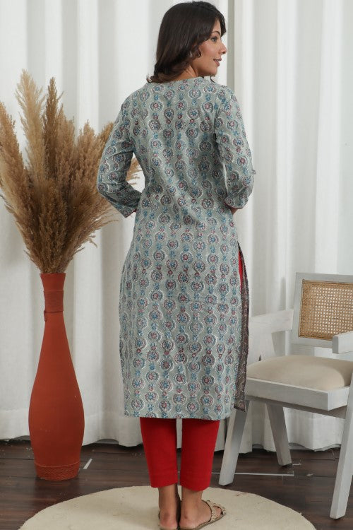 Sootisyahi ' Lilac Dreams ' Azofree Handblock Printed Pure Cotton Kurti
