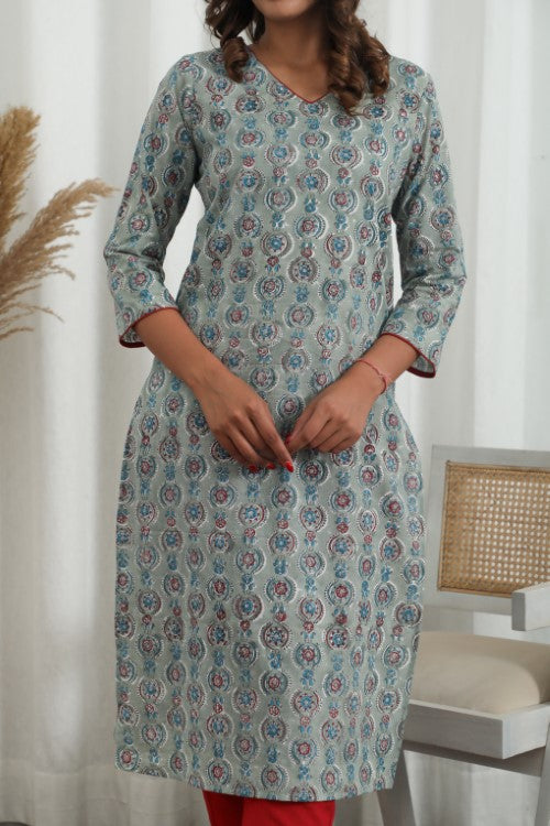 Sootisyahi ' Lilac Dreams ' Azofree Handblock Printed Pure Cotton Kurti