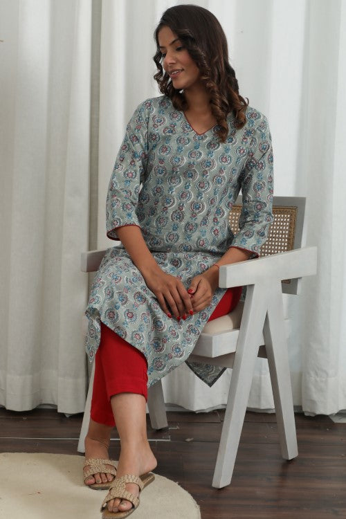 Sootisyahi ' Lilac Dreams ' Azofree Handblock Printed Pure Cotton Kurti
