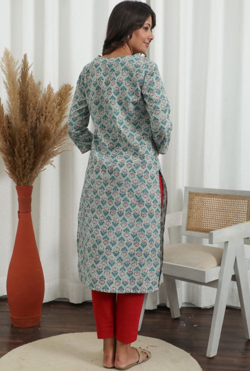 Sootisyahi ' Petal Push ' Azofree Handblock Printed Pure Cotton Kurti