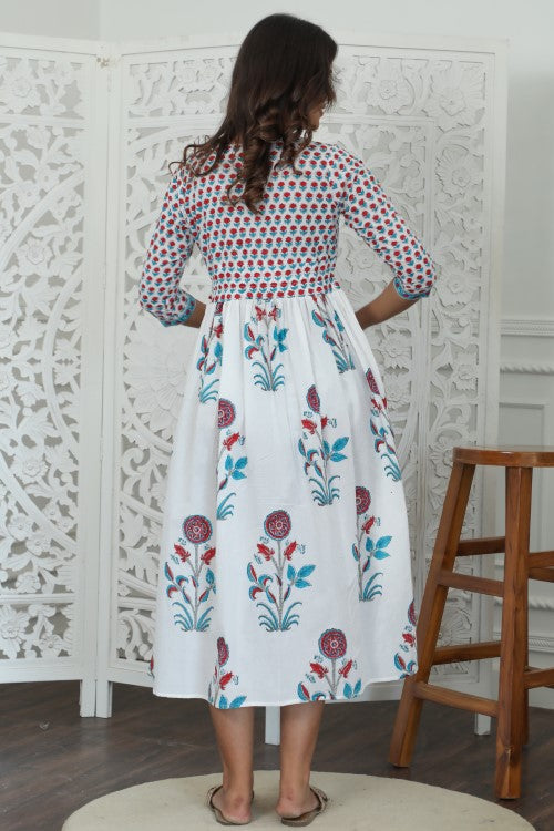 Sootisyahi ' Bloomix ' Azofree Handblock Printed Pure Cotton Dress