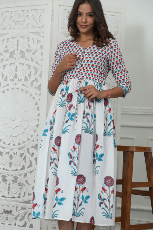 Sootisyahi ' Bloomix ' Azofree Handblock Printed Pure Cotton Dress