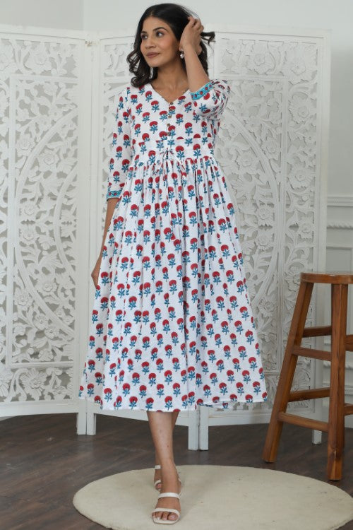 Sootisyahi ' Petunia ' Azofree Handblock Printed Pure Cotton Dress