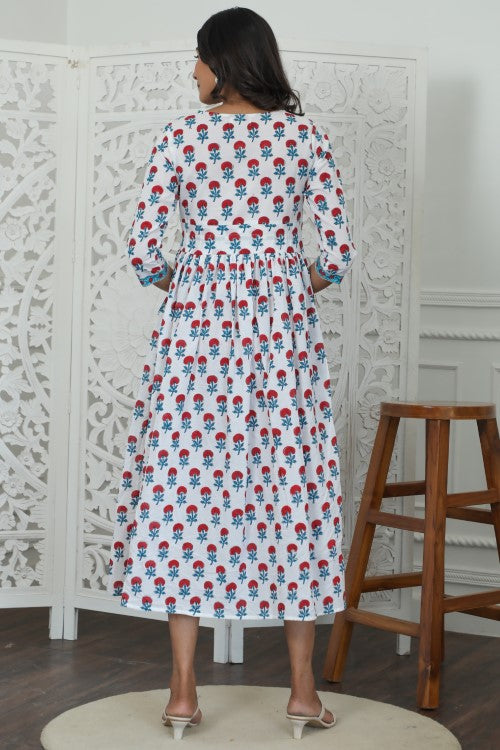 Sootisyahi ' Petunia ' Azofree Handblock Printed Pure Cotton Dress
