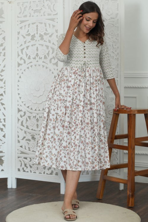 Sootisyahi ' Zenith ' Azofree Handblock Printed Pure Cotton Dress