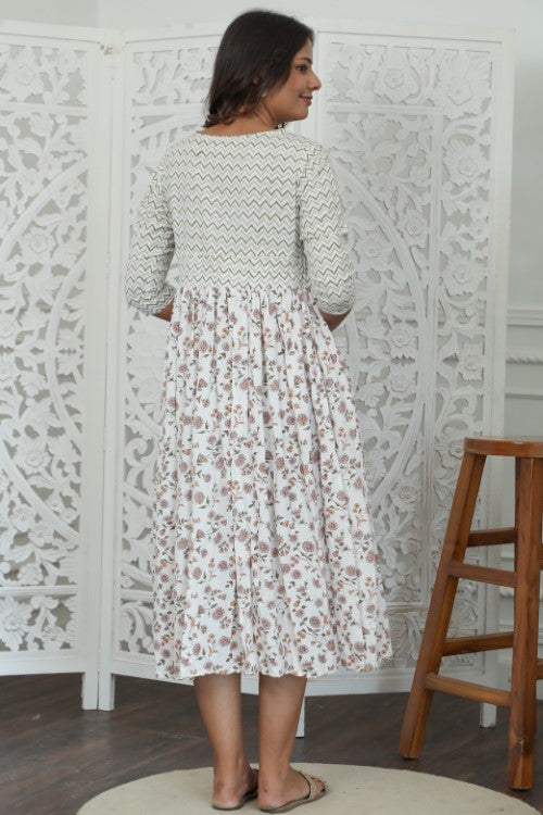 Sootisyahi ' Zenith ' Azofree Handblock Printed Pure Cotton Dress