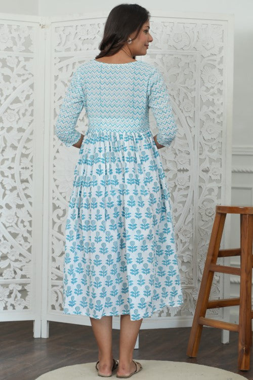 Sootisyahi ' Lumina ' Azofree Handblock Printed Pure Cotton Dress