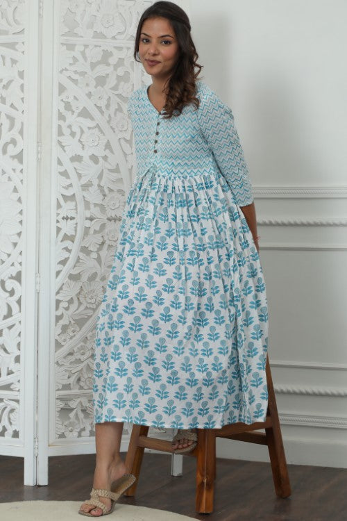 Sootisyahi ' Lumina ' Azofree Handblock Printed Pure Cotton Dress