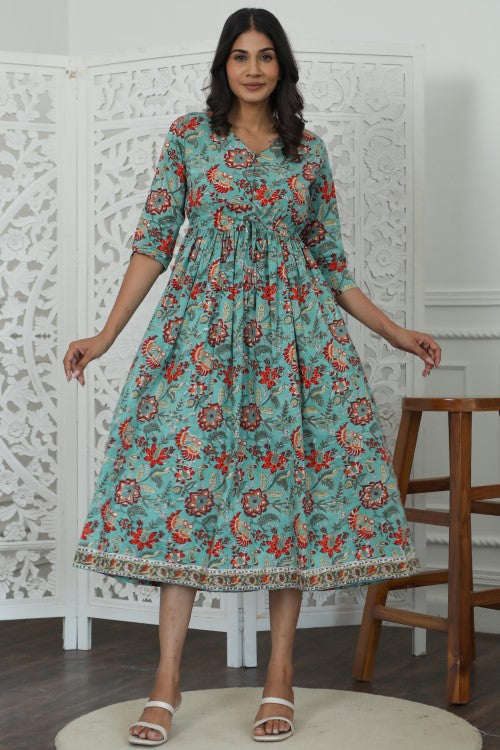 Sootisyahi ' Vasper ' Azofree Handblock Printed Pure Cotton Dress