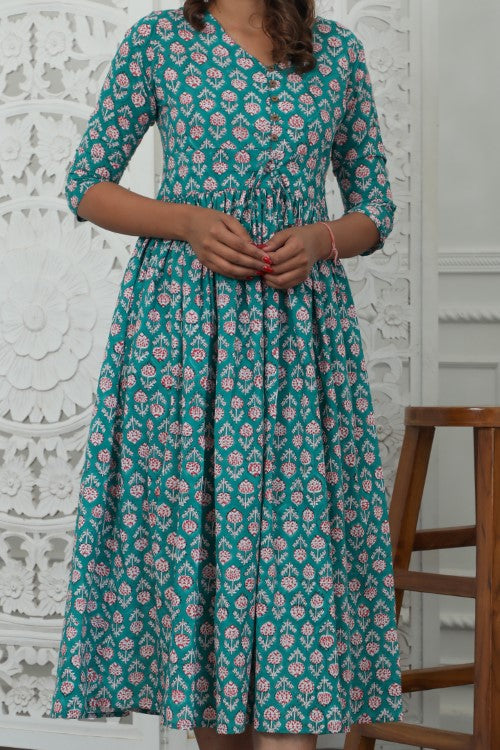 Sootisyahi ' Rayne ' Azofree Handblock Printed Pure Cotton Dress