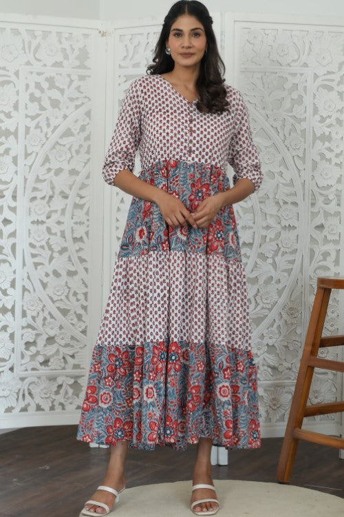 Sootisyahi '  Garden Of Dreams ' Azofree Handblock Printed Pure Cotton Dress