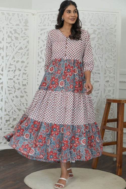 Sootisyahi '  Garden Of Dreams ' Azofree Handblock Printed Pure Cotton Dress