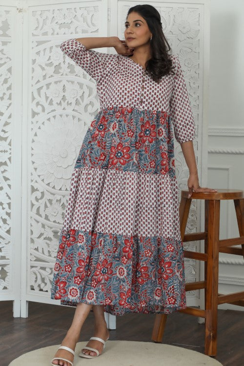 Sootisyahi '  Garden Of Dreams ' Azofree Handblock Printed Pure Cotton Dress