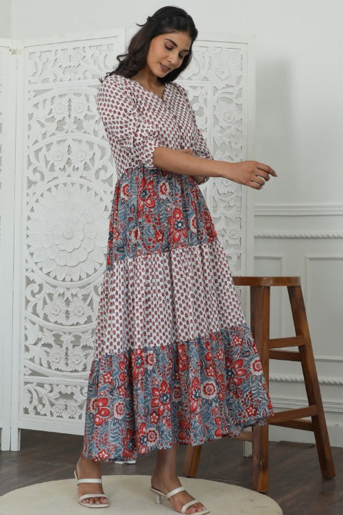 Sootisyahi '  Garden Of Dreams ' Azofree Handblock Printed Pure Cotton Dress