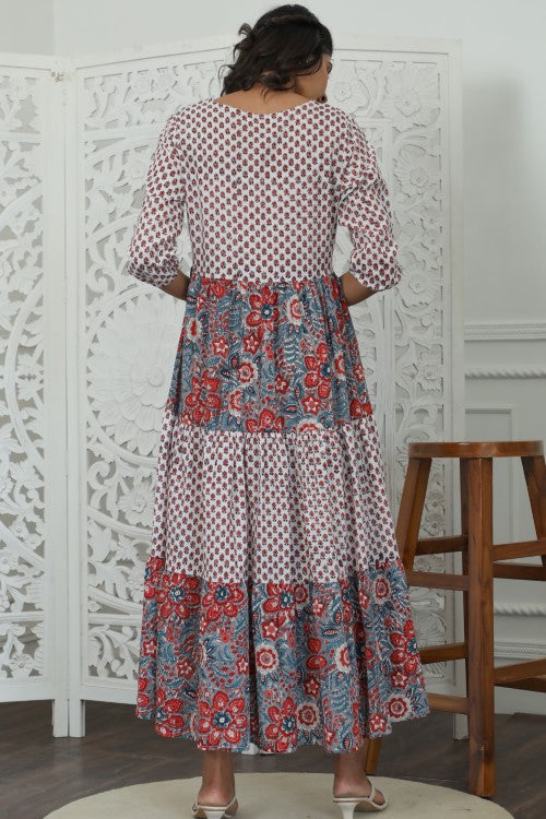 Sootisyahi '  Garden Of Dreams ' Azofree Handblock Printed Pure Cotton Dress