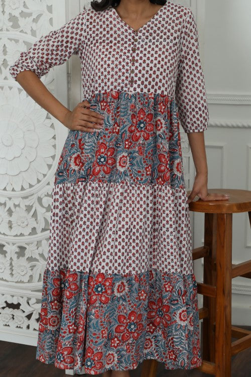 Sootisyahi '  Garden Of Dreams ' Azofree Handblock Printed Pure Cotton Dress