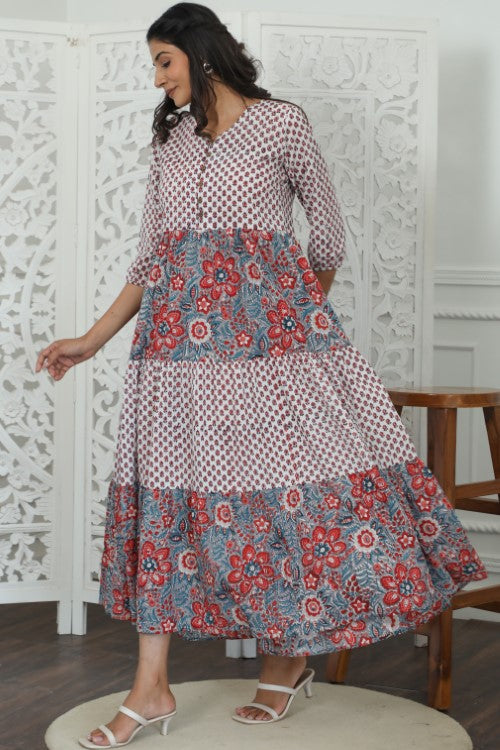 Sootisyahi '  Garden Of Dreams ' Azofree Handblock Printed Pure Cotton Dress