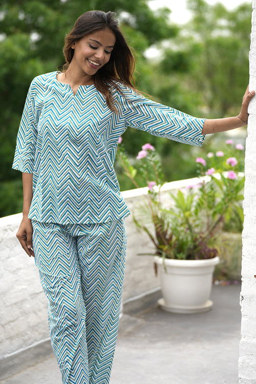 Whispered Skyline Block Printed Night Suit