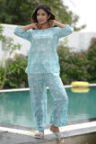 Blue Cotton Candy Block Printed Night Suit