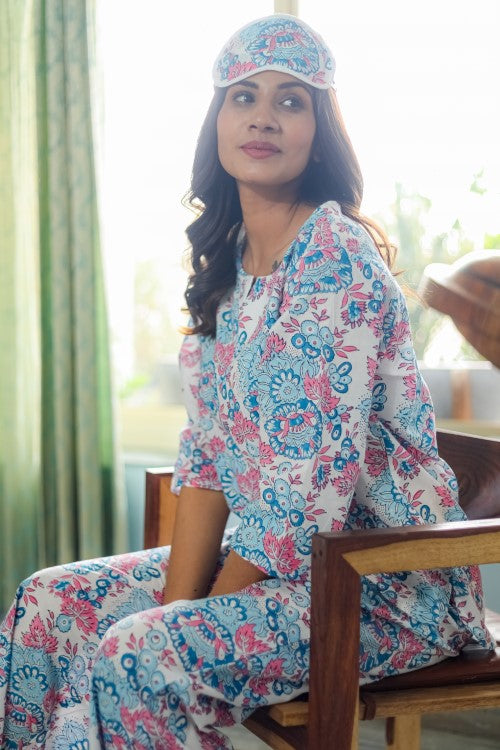 Sootisyahi 'Floral Fusion' Handblock Printed Pure Cotton Night Suit