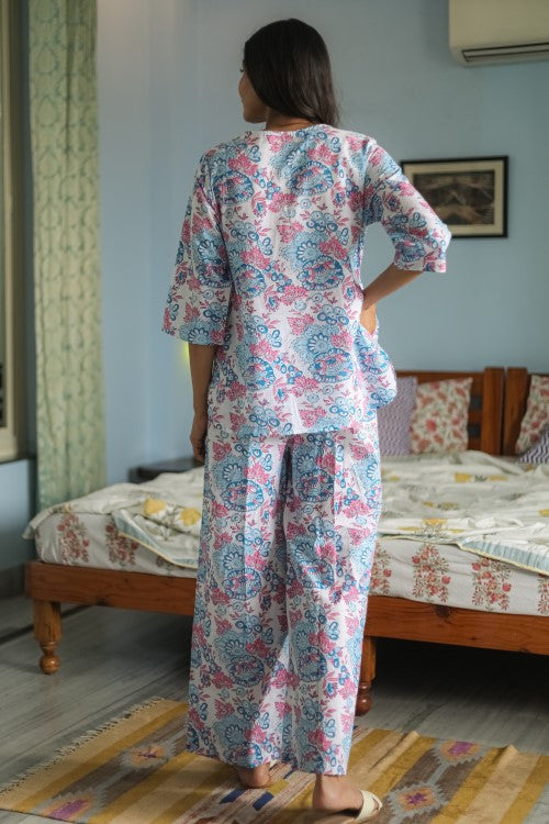 Sootisyahi 'Floral Fusion' Handblock Printed Pure Cotton Night Suit