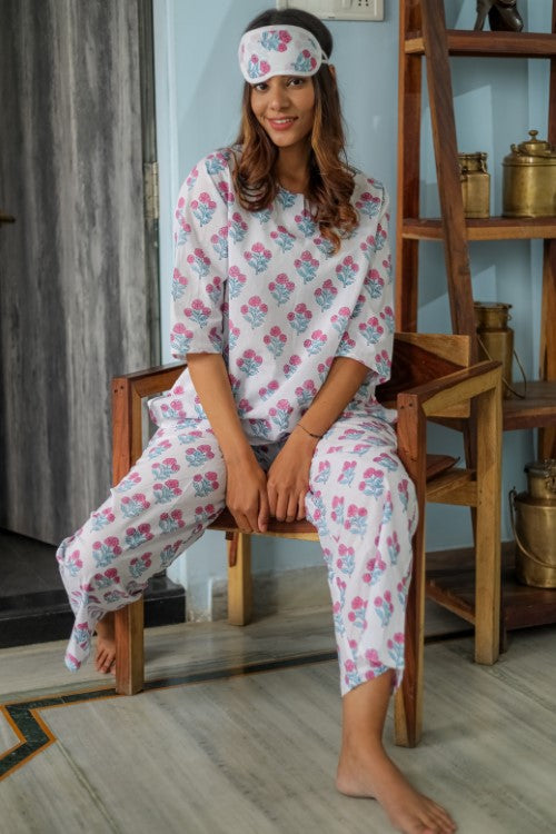 Sootisyahi ' 'Handblock Printed Pure Cotton Night Suit
