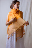 Samoolam Handmade Crochet Flower Tassel Stole ~  Orange & Beige