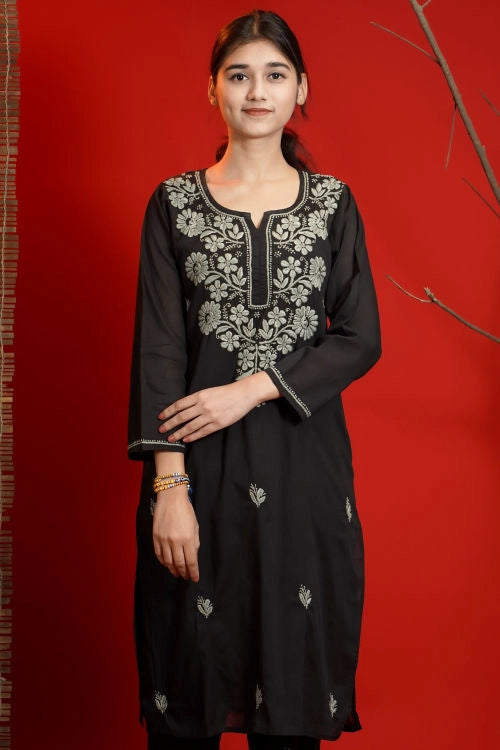 Shwet Hand Embroidered Chikankari Black Kurta Pant Set For Women