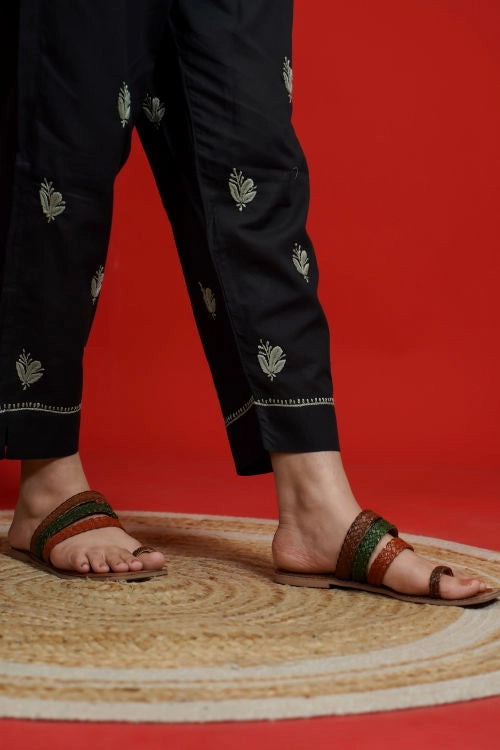 Shwet Hand Embroidered Chikankari Black Kurta Pant Set For Women
