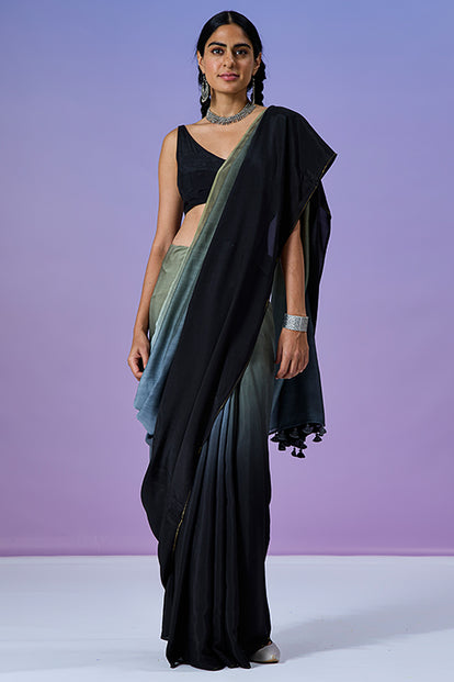Okhai 'Black Stone' Ombre Modal Muslin Silk Saree