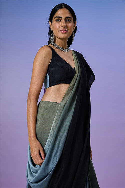 Okhai 'Black Stone' Ombre Modal Muslin Silk Saree