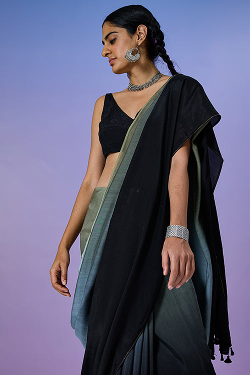 Okhai 'Black Stone' Ombre Modal Muslin Silk Saree