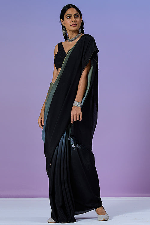 Okhai 'Black Stone' Ombre Modal Muslin Silk Saree