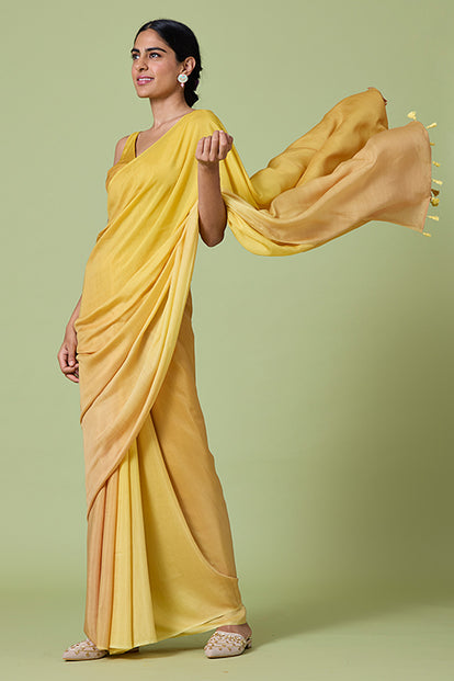 Yellow Rose Ombre Modal Muslin Silk Saree Online