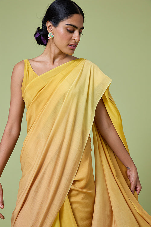Yellow Rose Ombre Modal Muslin Silk Saree Online
