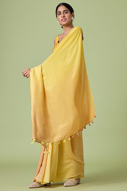 Okhai 'Yellow Rose' Ombre Modal Muslin Silk Saree