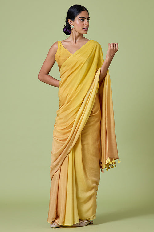Okhai 'Yellow Rose' Ombre Modal Muslin Silk Saree