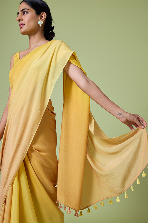 Okhai 'Yellow Rose' Ombre Modal Muslin Silk Saree